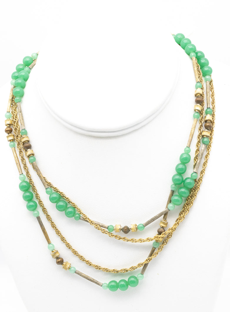 Vintage 1930s Deco Green Glass Necklace - JD11169
