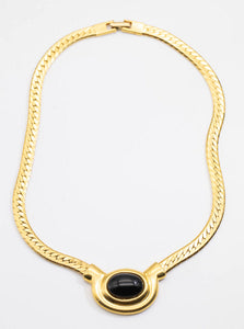Vintage Napier Faux Gold and Black Stone Necklace - JD11132