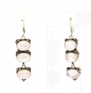 Vintage Sterling Silver Triple Moonstone Earrings - JD11093