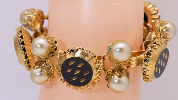 Pearl and Black Etched Bracelet  - JD11263