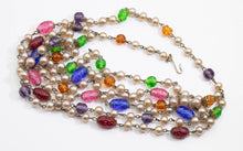 Load image into Gallery viewer, Vintage Six Strand Multi Colored Brass and Faux Pearl Necklace - JD11130