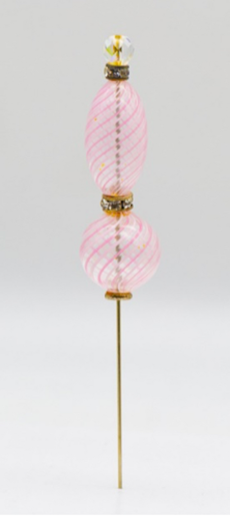 Deco Handblown pink swirl glass Jabot- JD11317