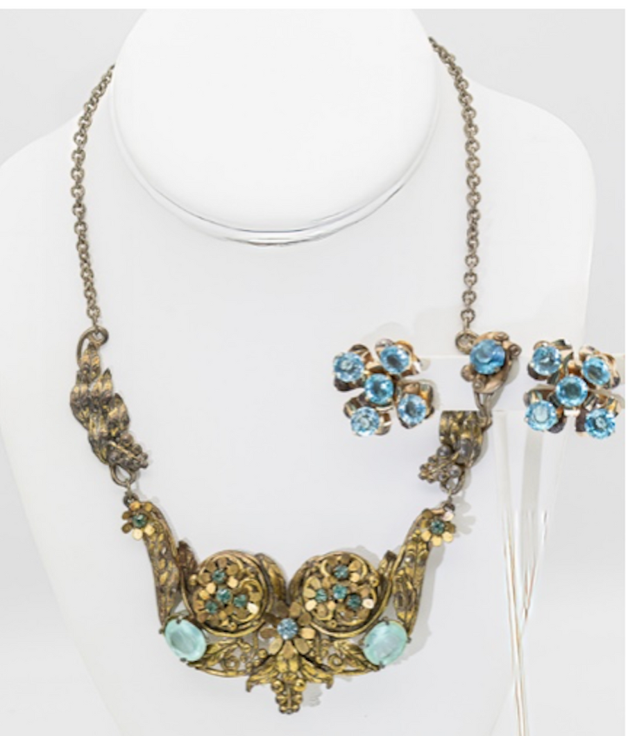 1940s Unusual Necklace, Earrings, and Ring Set  - JD11297