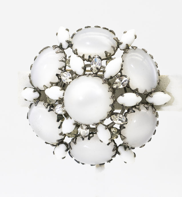 Schreiner Moonstone & White Domed Flower Pin  - JD11163
