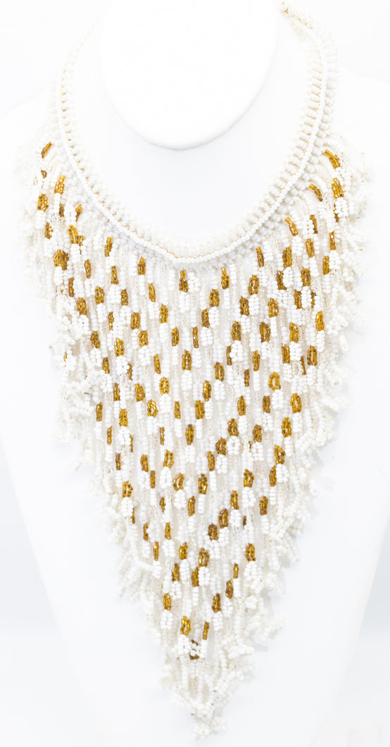 Small Handmade White & Crystal Bib Necklace  - JD11162