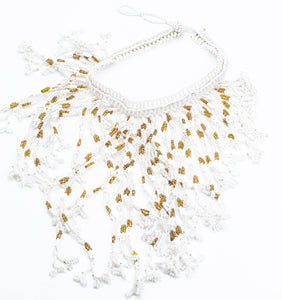 Small Handmade White & Crystal Bib Necklace  - JD11162