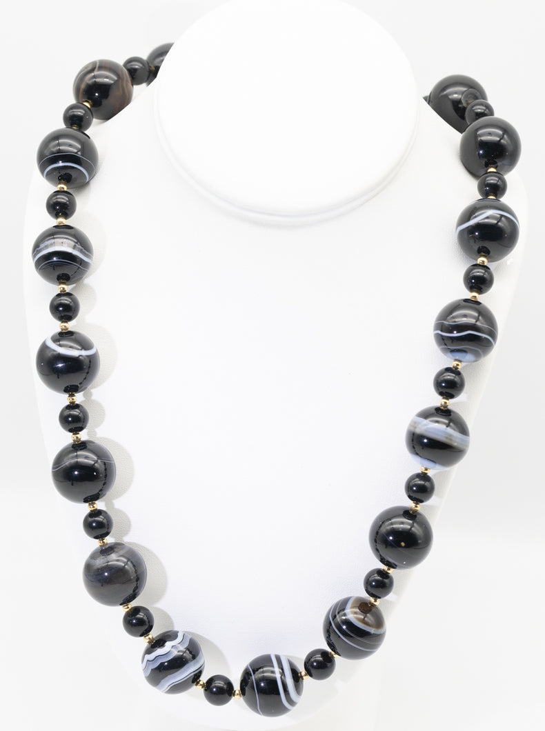 Victorian Black Banded Agate Necklace  - JD11161