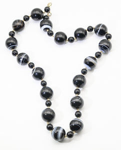 Victorian Black Banded Agate Necklace  - JD11161
