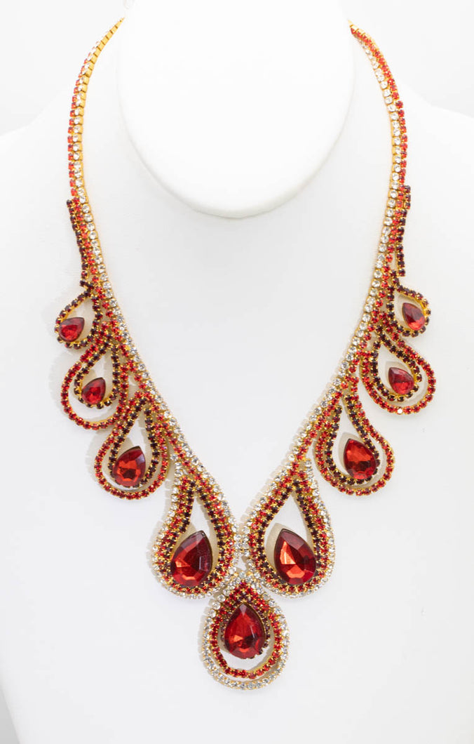 Vintage 50s Cherry Red Rhinestone Necklace - JD11123