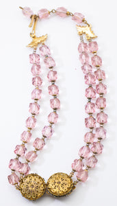 Vintage Unsigned Pink Glass Choker Style Necklace - JD11227