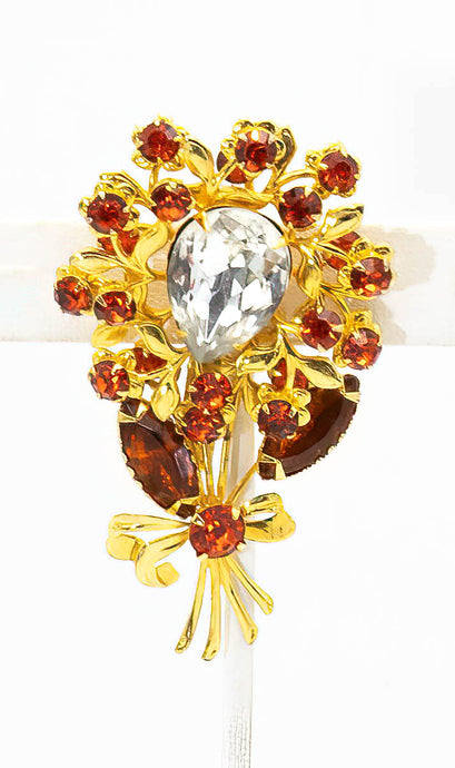 Vintage Floral Brooch with Pear Clear Shaped Rhinestone - JD11109