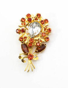 Vintage Floral Brooch with Pear Clear Shaped Rhinestone - JD11109