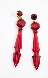 Vintage Signed Vogue Red Lucite 1950s Prism Earrings  - JD11043