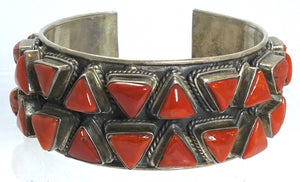 Vintage Early Zuni Pawn American Indian Blood Coral & Sterling Cuff Bracelet