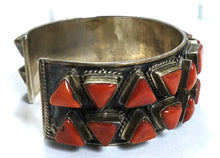 Load image into Gallery viewer, Vintage Early Zuni Pawn American Indian Blood Coral &amp; Sterling Cuff Bracelet