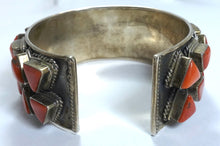 Load image into Gallery viewer, Vintage Early Zuni Pawn American Indian Blood Coral &amp; Sterling Cuff Bracelet