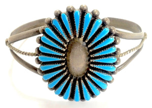 Vintage Zuni American Indian Needlepoint Turquoise Sterling Child's Bracelet