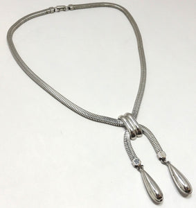 Vintage Retro Silver-Tone Snake Link Tassel Drop Necklace - UN-9743
