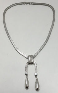 Vintage Retro Silver-Tone Snake Link Tassel Drop Necklace