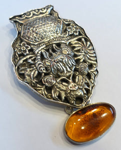 Vintage Signed Amy Kahn Russell Amber & Sterling Silver Brooch/Pendant - SOLD OUT