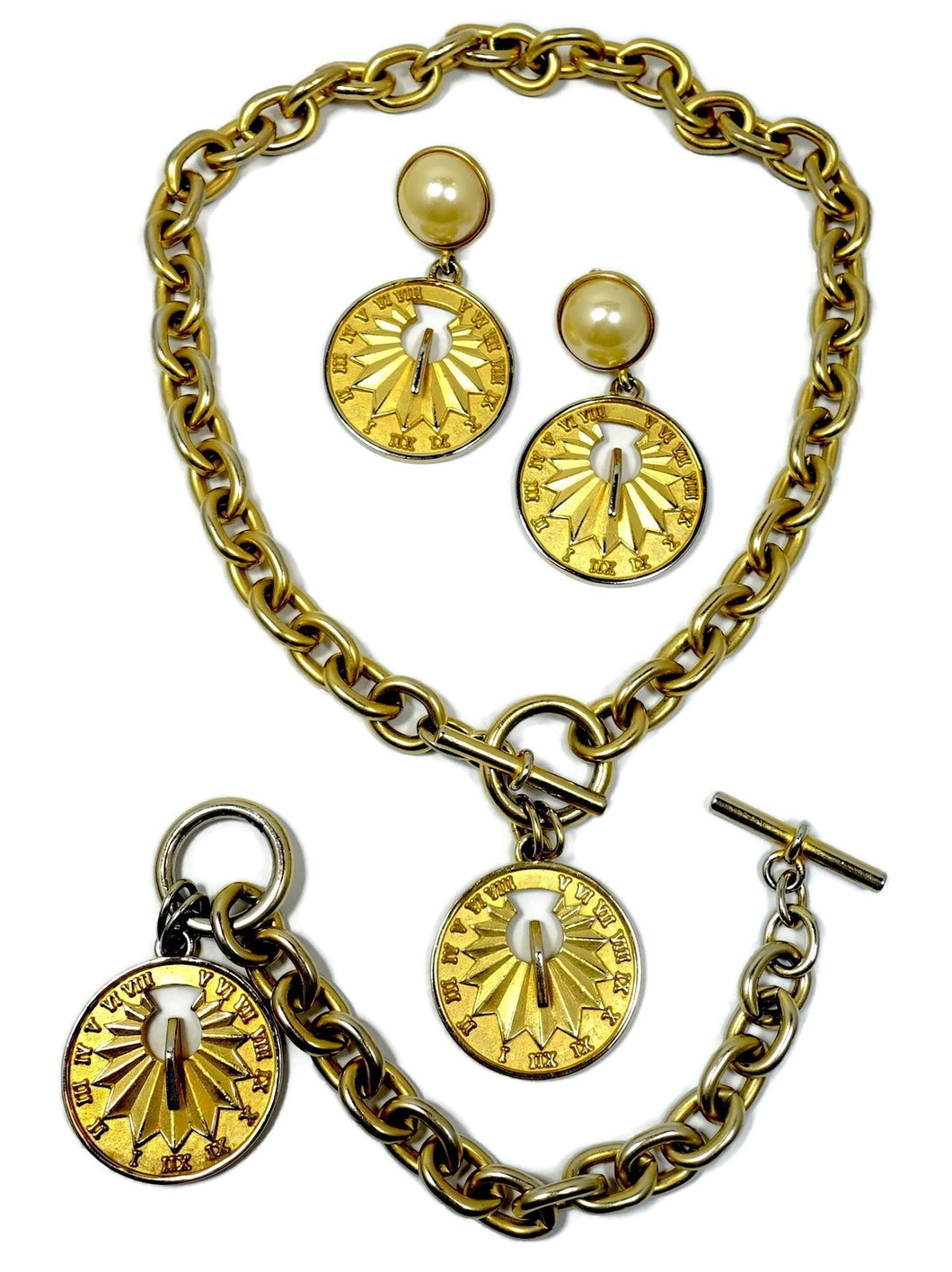 Vintage Signed E. Pearl COLUMBUS 500 Year Commemorative Coin Drop/Pendant Necklace, Bracelet & Earrings
