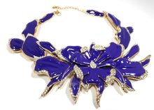 Load image into Gallery viewer, Unsigned Oscar De La Renta Deep Cerulean Blue Enameled Orchid Necklace
