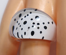 Load image into Gallery viewer, Vintage 1960s Black &amp; White Polka Dot Lucite Ring