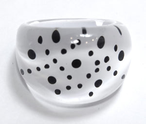 Vintage 1960s Black & White Polka Dot Lucite Ring