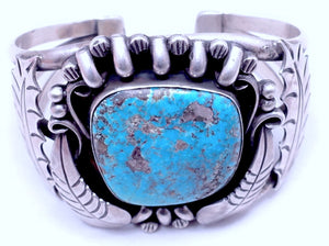 Large Navajo Signed “JP” Turquoise & Sterling Silver Cuff