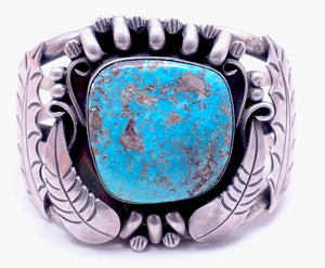Large Navajo Signed “JP” Turquoise & Sterling Silver Cuff