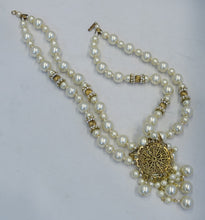 Load image into Gallery viewer, Vintage 1950s Miriam Haskell Faux Pearl &amp; Rhinestone Drop Necklace