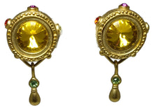 Load image into Gallery viewer, Vintage Signed A.J.C. Citrine &amp; Peridot Crystal Clip Earrings