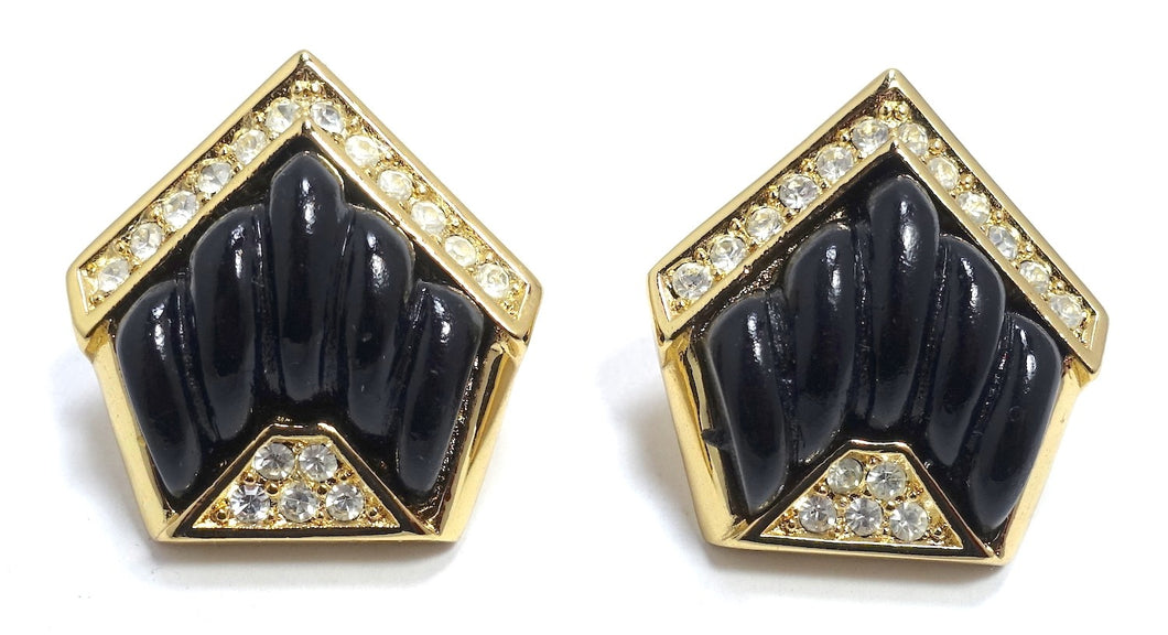 Vintage Black & Clear Crystals Earrings