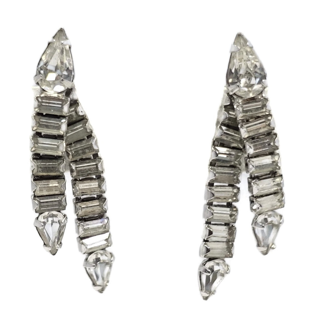 Vintage 1950s Clear Crystal Dangle Earrings