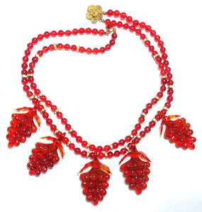 Vintage 1930s Czech Red Glass Grapes Necklace