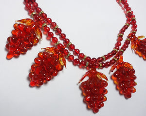 Vintage 1930s Czech Red Glass Grapes Necklace