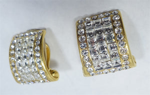 Vintage Signed Jarin Clear Rhinestone Earrings