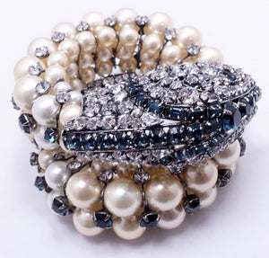 Vintage Magnificent Iradj Moini Faux Pearl & Crystal Wrap Snake Bracelet