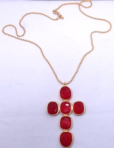 Signed Kenneth Lane Red Cross 4-1/2" Pendant Necklace