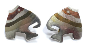 Vintage Art Deco 1930s Sterling Silver Fish Earrings - Sil-3061