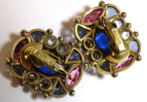 Art Deco 1930s Vintage Signed Sandor Multi-Color Crystals Earrings