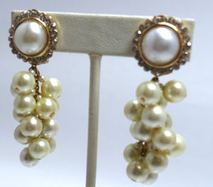 Vintage Signed DeMario Faux Pearl Drop Earrings