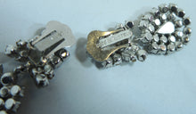 Load image into Gallery viewer, Vintage Signed l950s Austrian Crystal Drop &amp; Faux Emerald Clip Earrings
