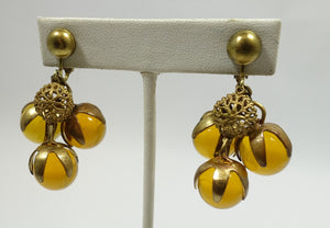 Vintage Amber Glass Drops Earrings