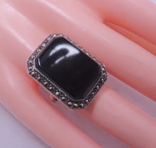 Load image into Gallery viewer, Vintage Onyx, Marcasite &amp; Sterling Silver Ring, Size 8