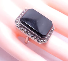 Load image into Gallery viewer, Vintage Onyx, Marcasite &amp; Sterling Silver Ring, Size 8