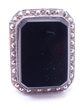 Load image into Gallery viewer, Vintage Onyx, Marcasite &amp; Sterling Silver Ring, Size 8