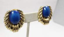 Load image into Gallery viewer, Vintage Signed Orena Paris Faux Lapis Gold Tone Earrings