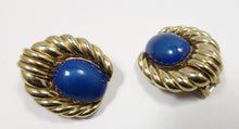 Load image into Gallery viewer, Vintage Signed Orena Paris Faux Lapis Gold Tone Earrings