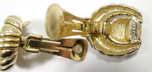 Vintage Signed Orena Paris Faux Lapis Gold Tone Earrings